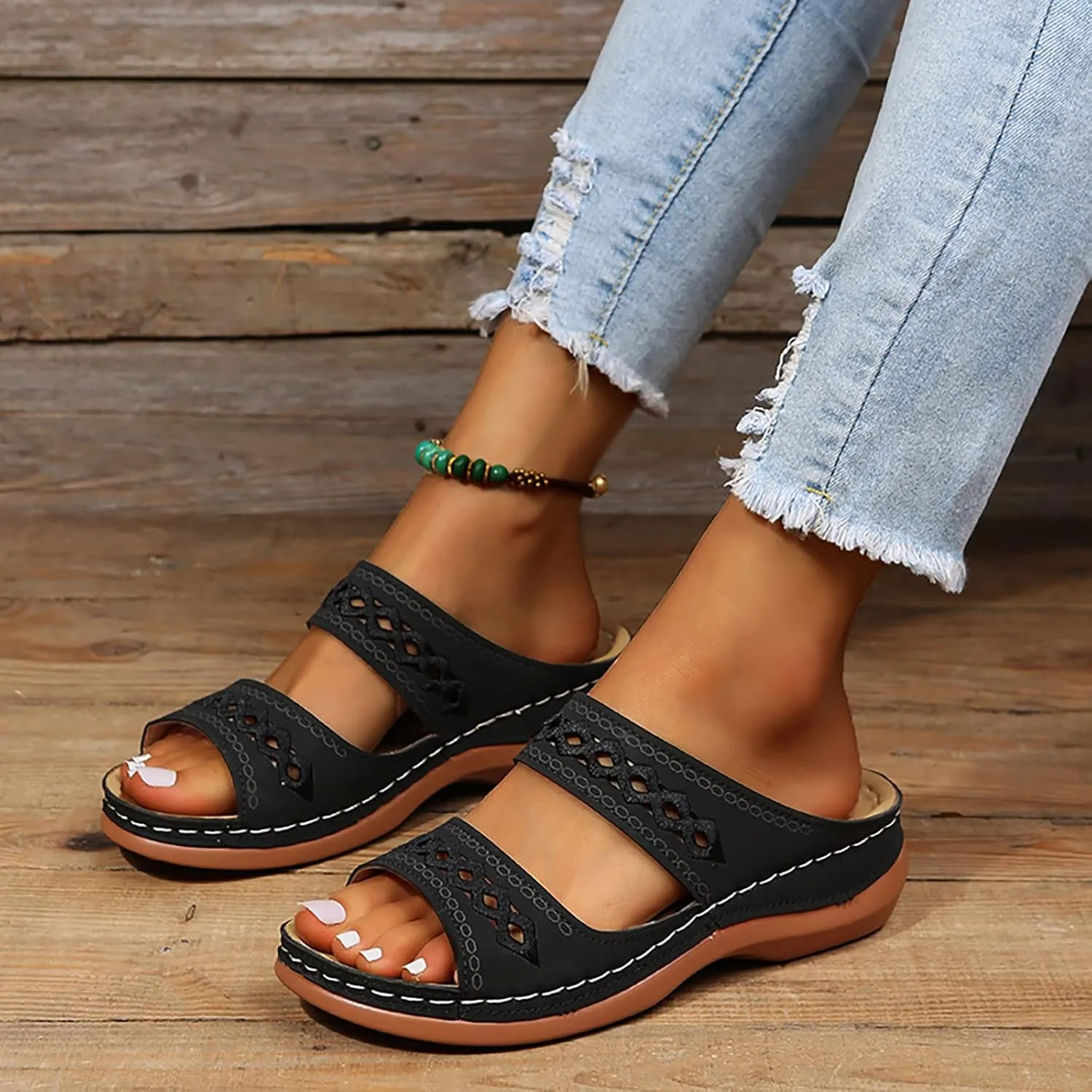 Eduavar Sandals for Women Dressy, Sandals Women Dressy Summer Retro Sandals Open Toe Anti-Slip Comfy Walking Sandals