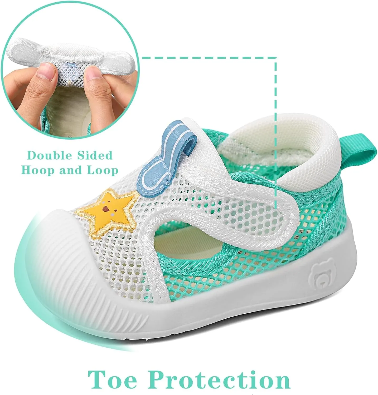 ESTAMICO Baby Girls' Summer Sandals Toe Protection Athletic Sports Sandal Non-Slip First Walking Shoes