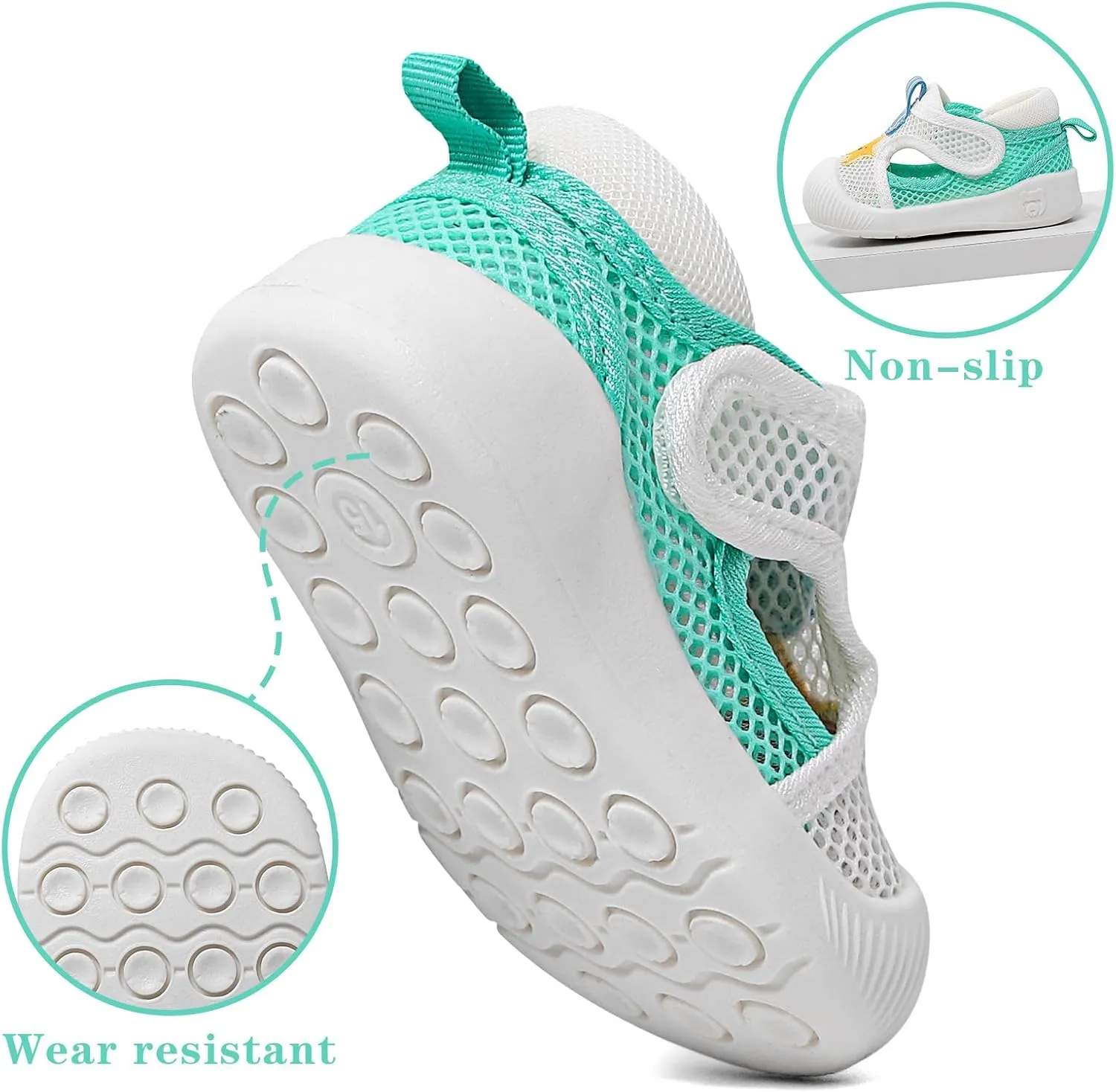 ESTAMICO Baby Girls' Summer Sandals Toe Protection Athletic Sports Sandal Non-Slip First Walking Shoes