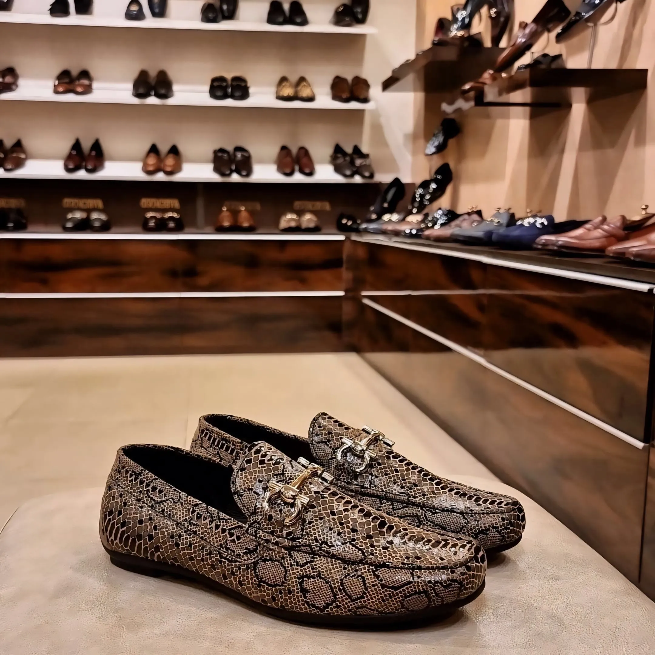 Exotic Desert Snake Scaled Driving Loafers