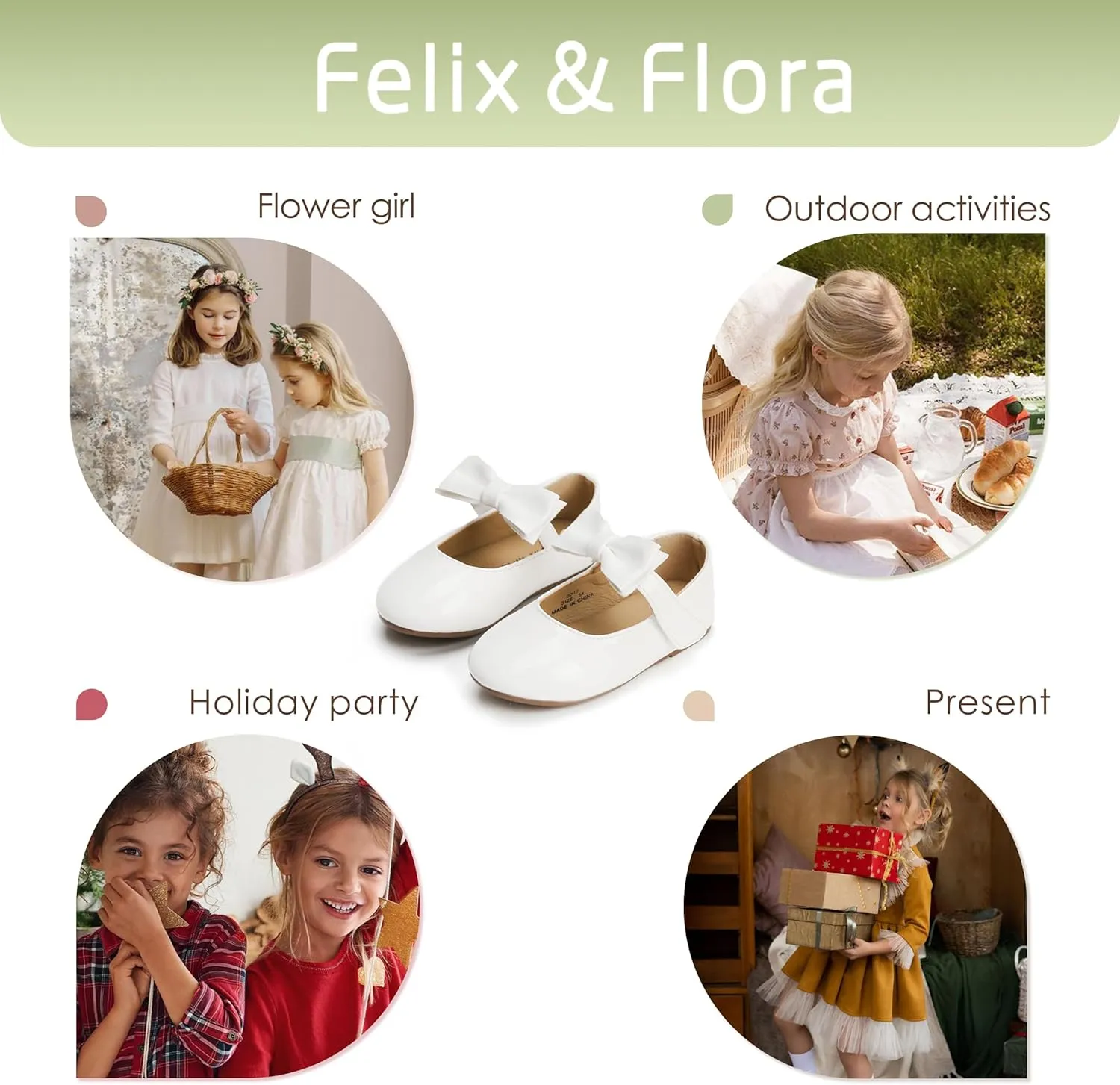 Felix & Flora Toddler Flower Girl Dress Shoes - Girl Ballet Flats Party School Shoes Wedding