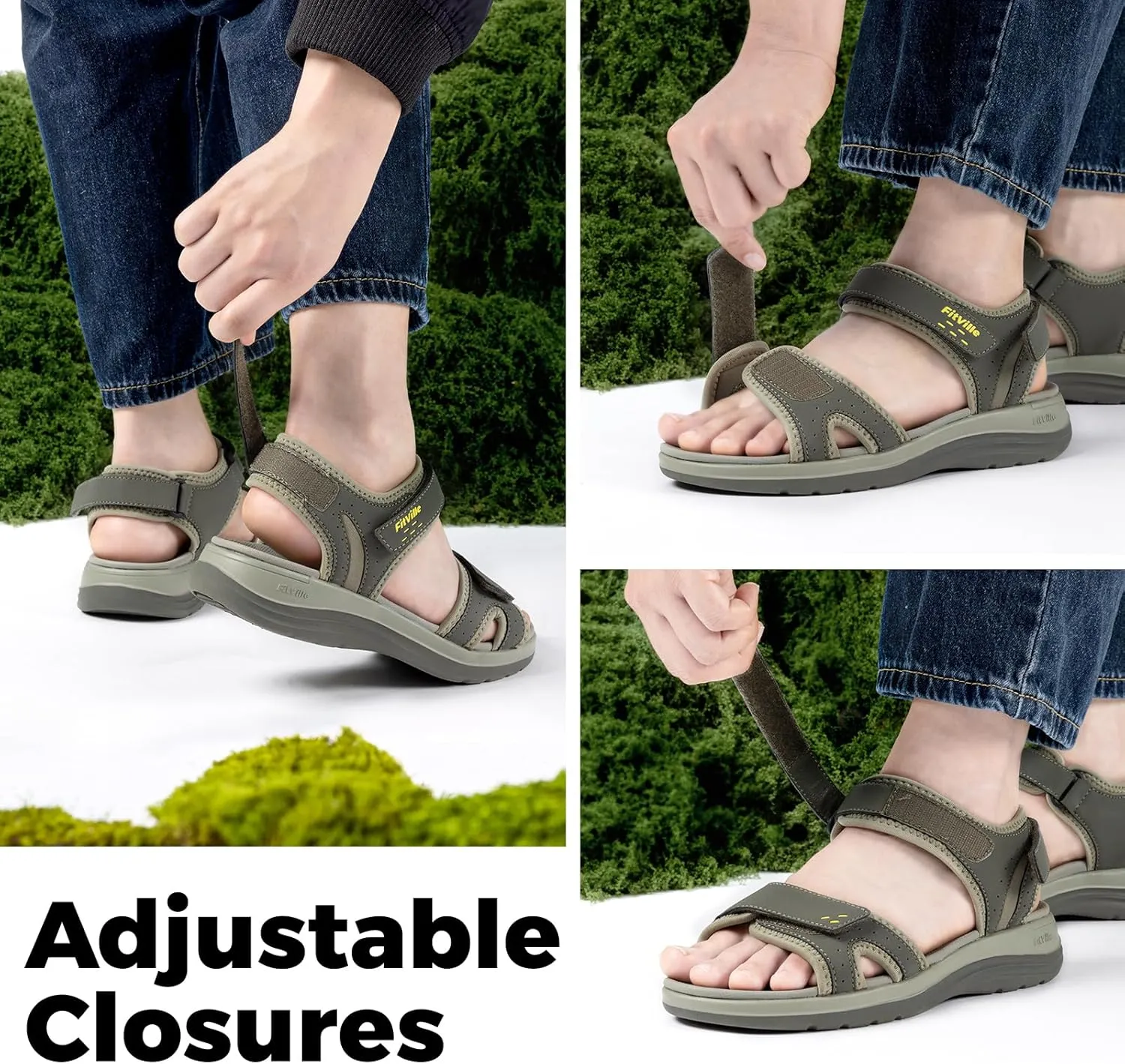 FitVille Women's Orthopedic Wide Sandals Strappy Arch Support Flat Sandals for Plantar Fasciitis & Swollen Feet | Adjustable Ankle Strap