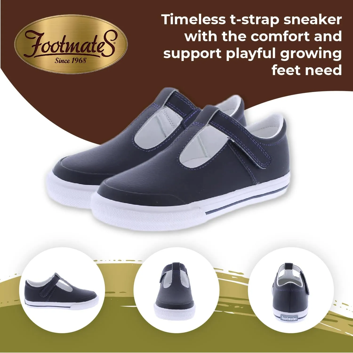 FOOTMATES Drew Mary Jane Flat T-Strap Girls Canvas Walking Sneakers with Custom-Fit Insoles, Slip-Resistant Vulcanized Outsoles