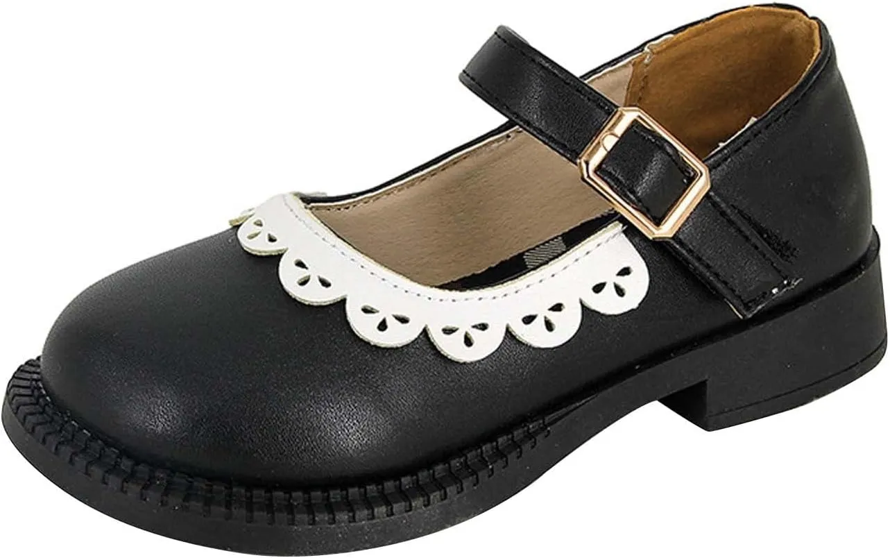 Girls Closed Toe Mary Jane School Uniform Shoes Toddler Flower Girl Dress Shoes Low Heels for Party Dress Shoes Girls