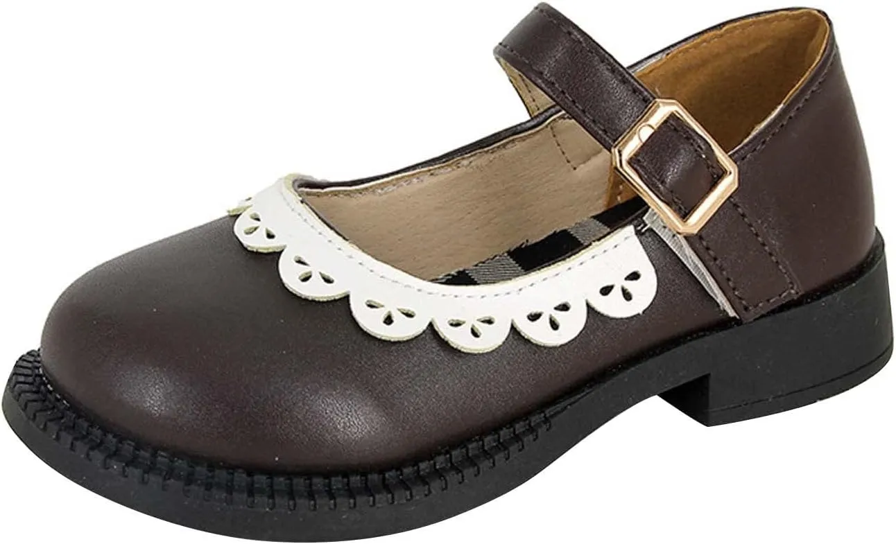 Girls Closed Toe Mary Jane School Uniform Shoes Toddler Flower Girl Dress Shoes Low Heels for Party Dress Shoes Girls