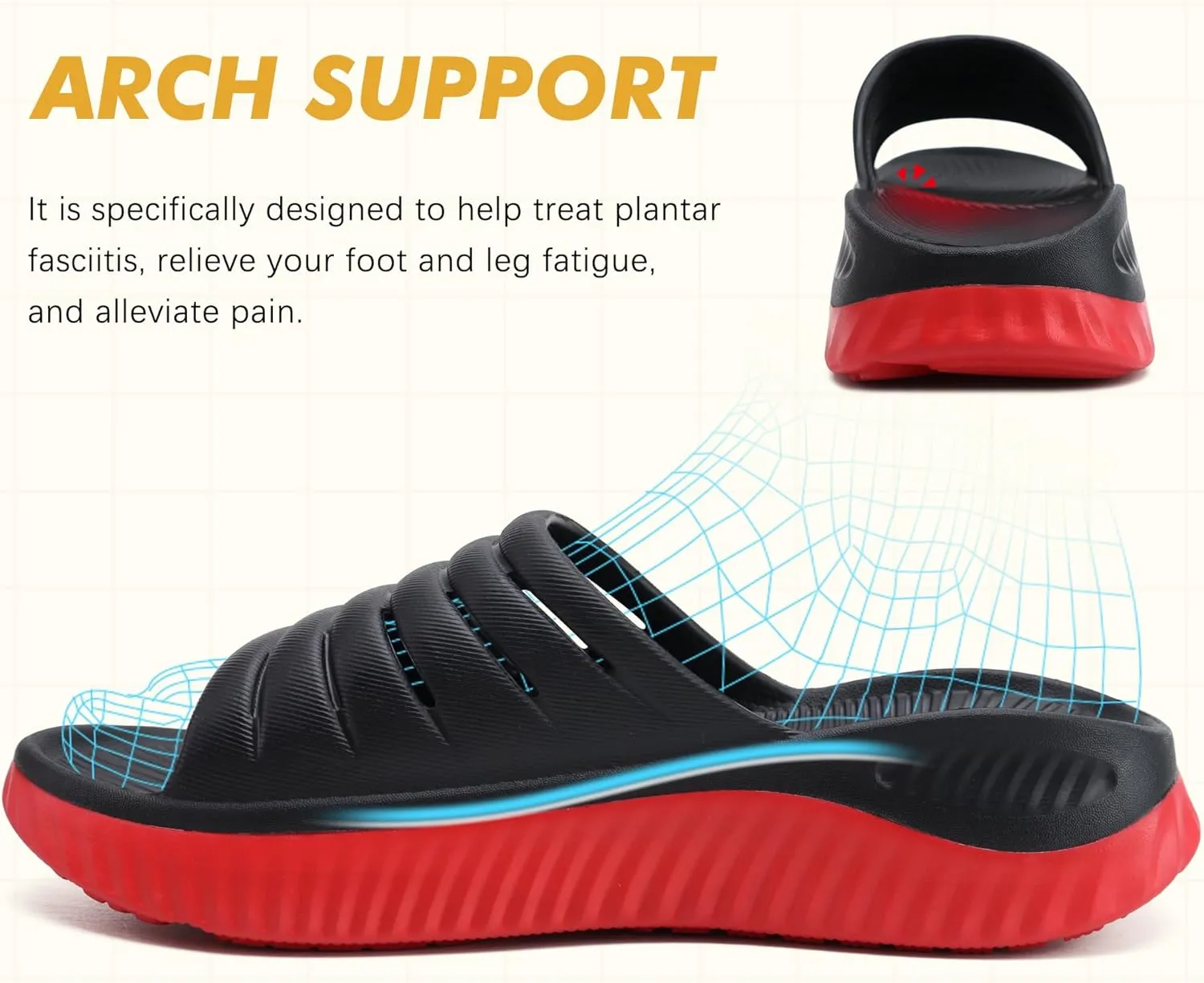 GPOS Womens Recovery Slides Sandals with Orthotic Plantar Fasciitis Relief Comfortable Athletic ladies Sandals with Thick Cushion Sole for Indoor Outdoor