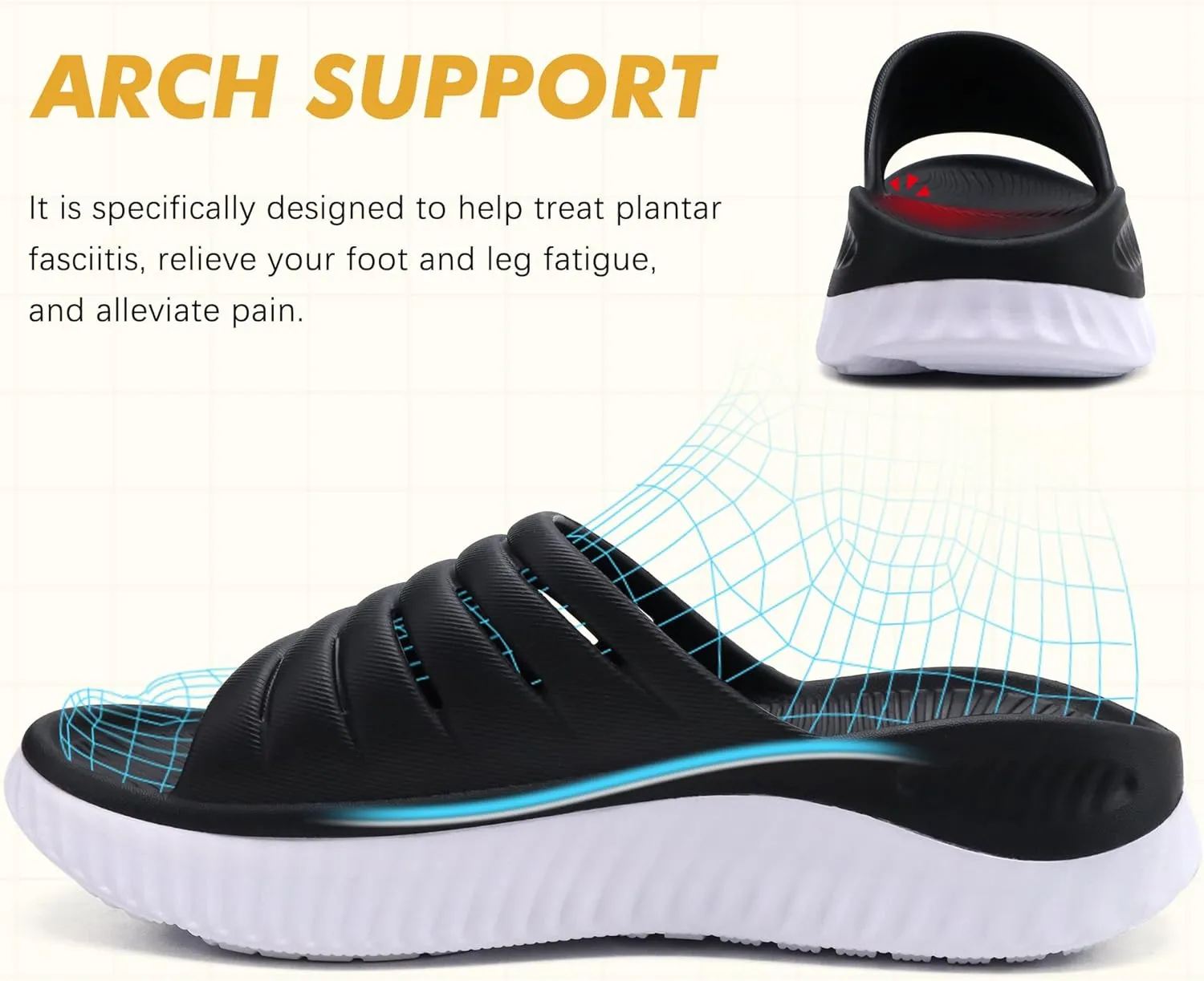 GPOS Womens Recovery Slides Sandals with Orthotic Plantar Fasciitis Relief Comfortable Athletic ladies Sandals with Thick Cushion Sole for Indoor Outdoor