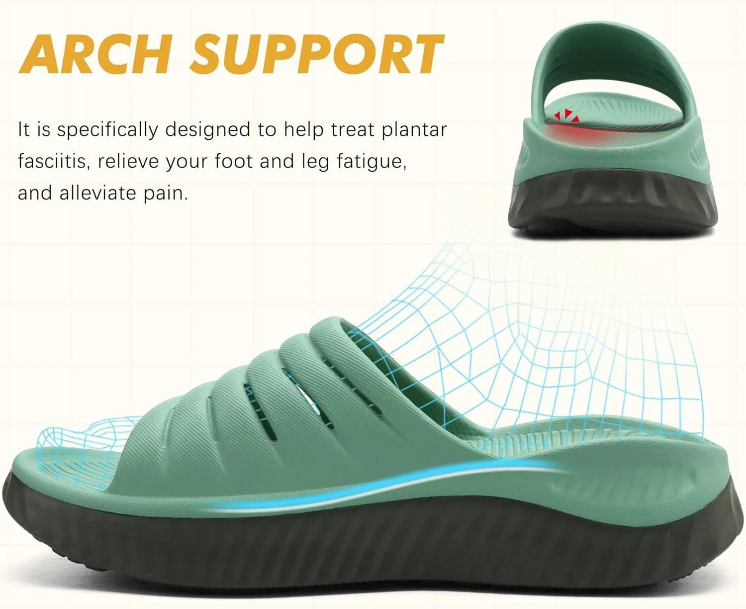 GPOS Womens Recovery Slides Sandals with Orthotic Plantar Fasciitis Relief Comfortable Athletic ladies Sandals with Thick Cushion Sole for Indoor Outdoor