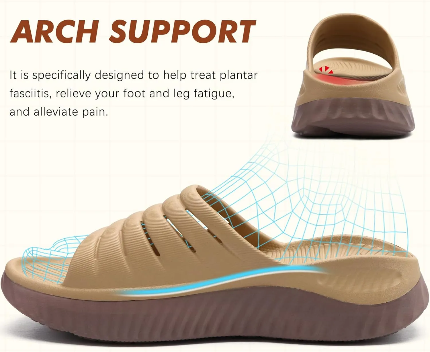 GPOS Womens Recovery Slides Sandals with Orthotic Plantar Fasciitis Relief Comfortable Athletic ladies Sandals with Thick Cushion Sole for Indoor Outdoor