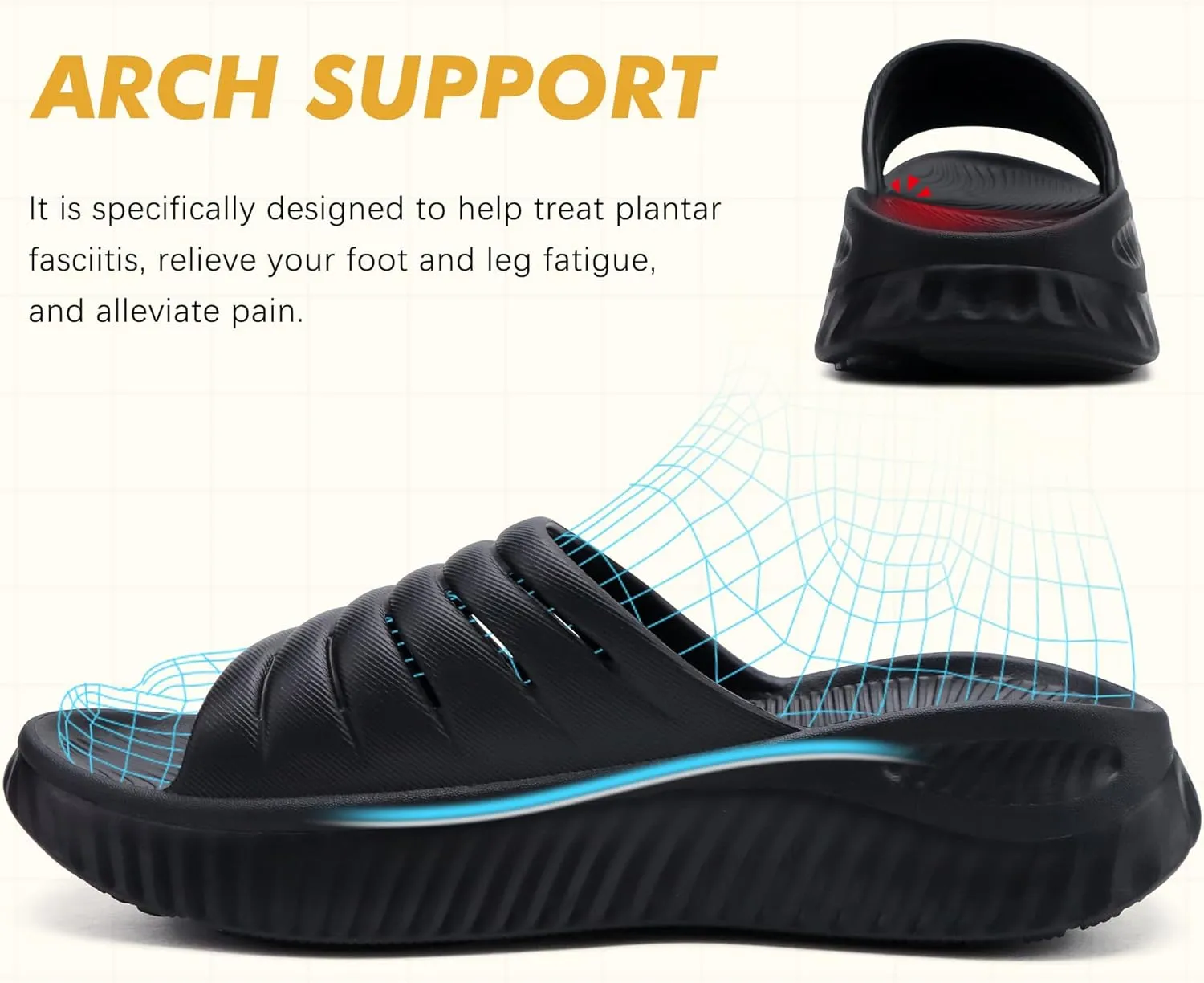 GPOS Womens Recovery Slides Sandals with Orthotic Plantar Fasciitis Relief Comfortable Athletic ladies Sandals with Thick Cushion Sole for Indoor Outdoor