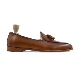 Handmade Custom Brown Calf Leather Mens Loafers
