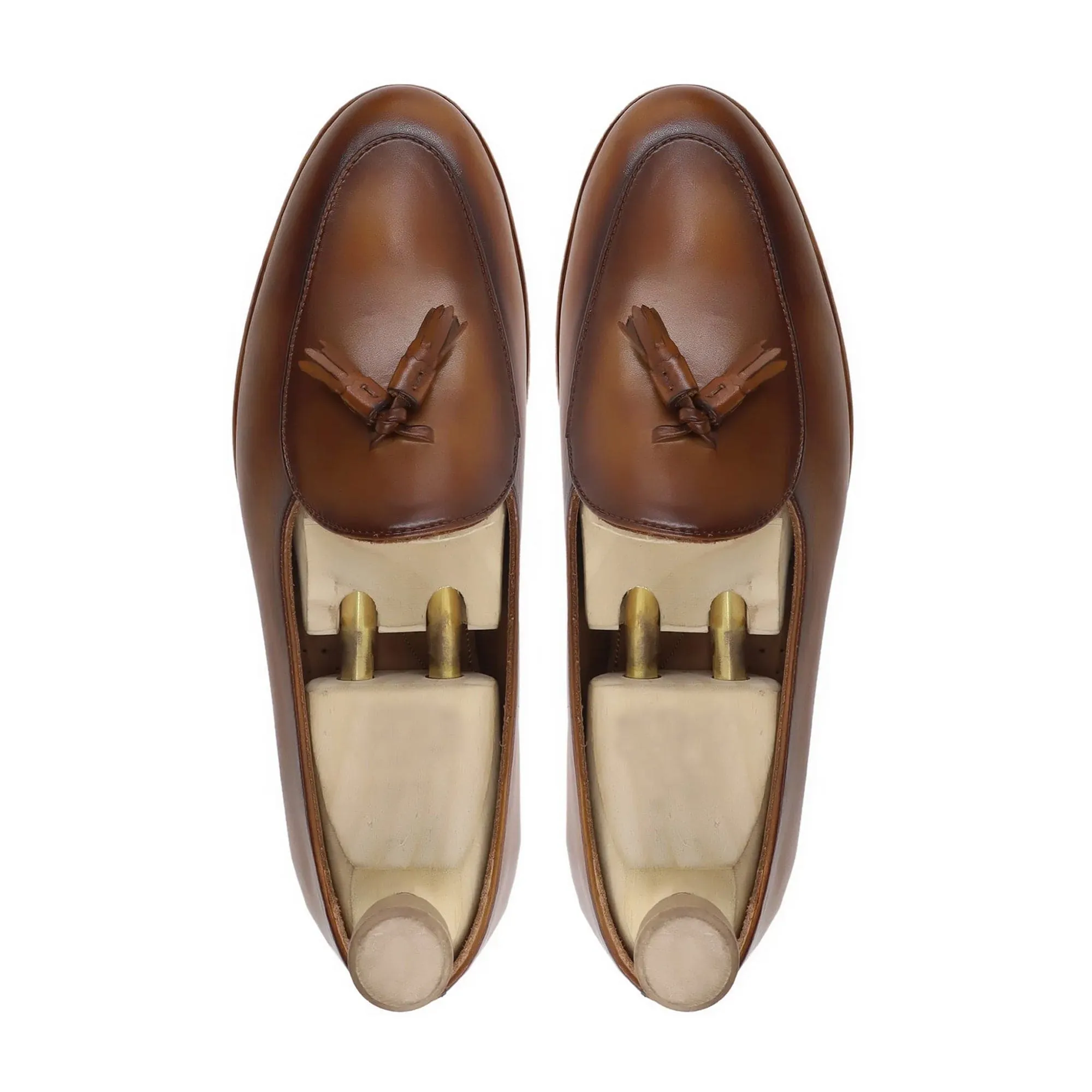 Handmade Custom Brown Calf Leather Mens Loafers