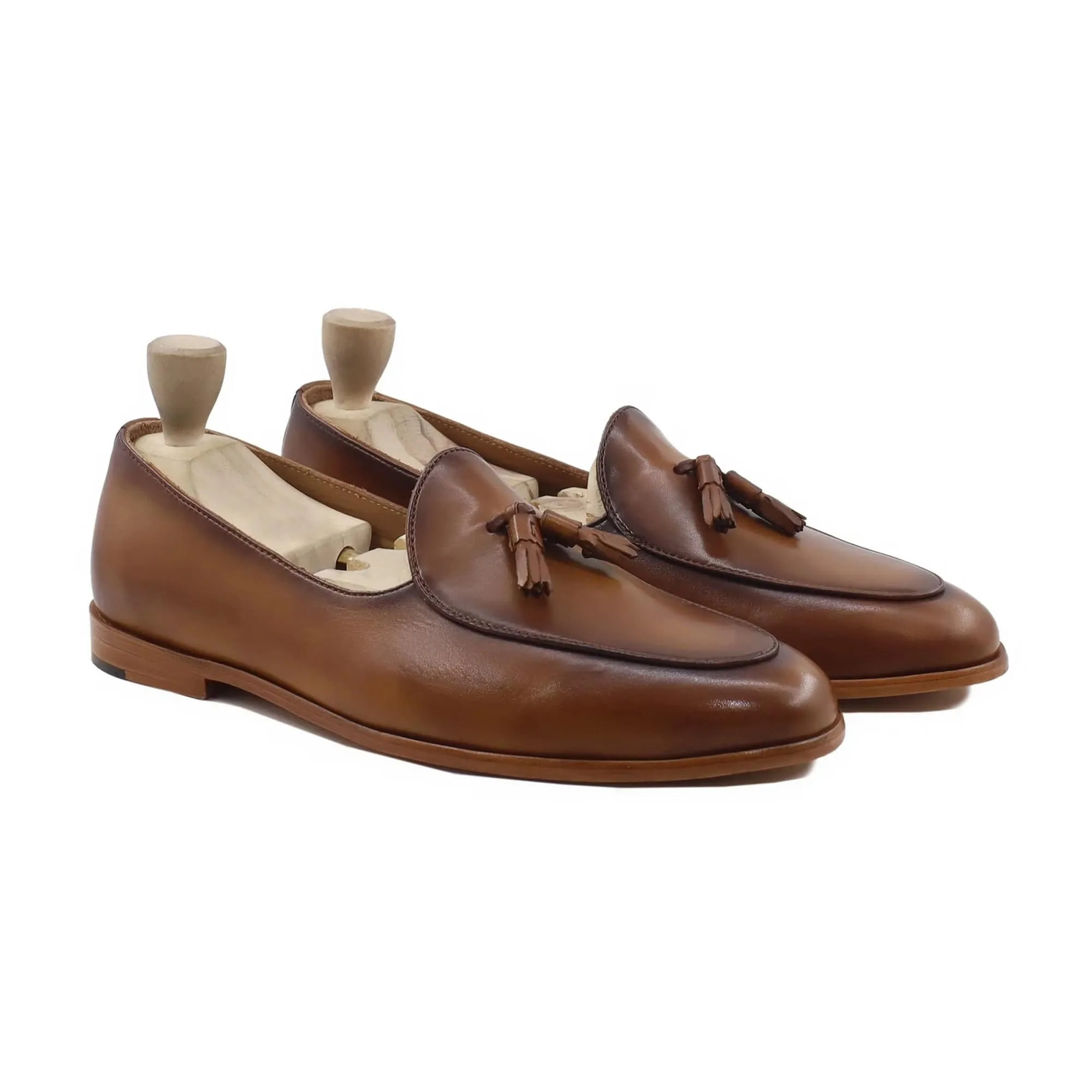 Handmade Custom Brown Calf Leather Mens Loafers