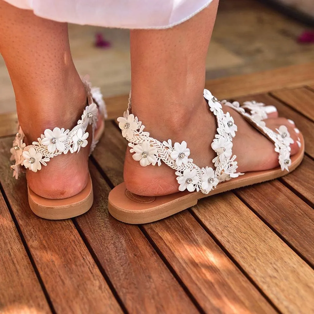 Hbeylia Boho Flat Sandals for Women,Rhinestones Pearl Design Toe Ring Jeweled Sandals Slip On Casual Beach Shoes for Wedding Bride Bridesmaid Ladies