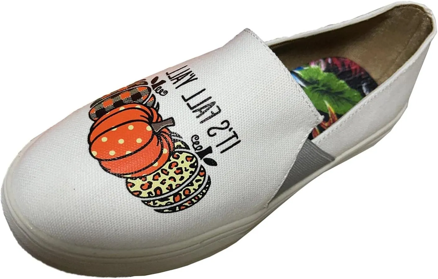 Hbeylia Halloween Decoration Platform Slip On Loafers Walking Shoes It Is Fall Y'All Pumpkin Design Chunky Bottom High Heels Low Top Canvas Shoes Plaid Non Slip Slip-On Flats For Women Girls Party
