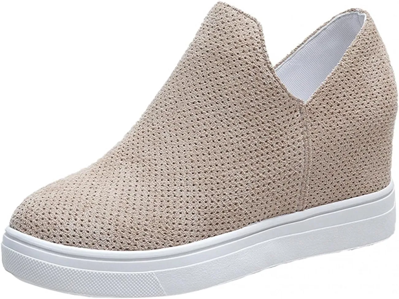 Hbeylia Platform Fashion Sneakers For Women Ladies Fashion Casual V Cut Chunky Bottom Flats Slip On Loafers Breathable Anti Skid Thick Mid Heels Low Top Work Nurse Driving Walking Shoes