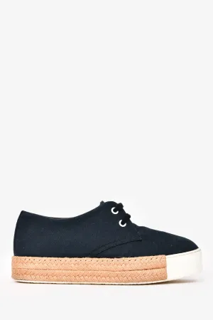 Hermès Navy Cotton Platform Espadrilles Size 6.5