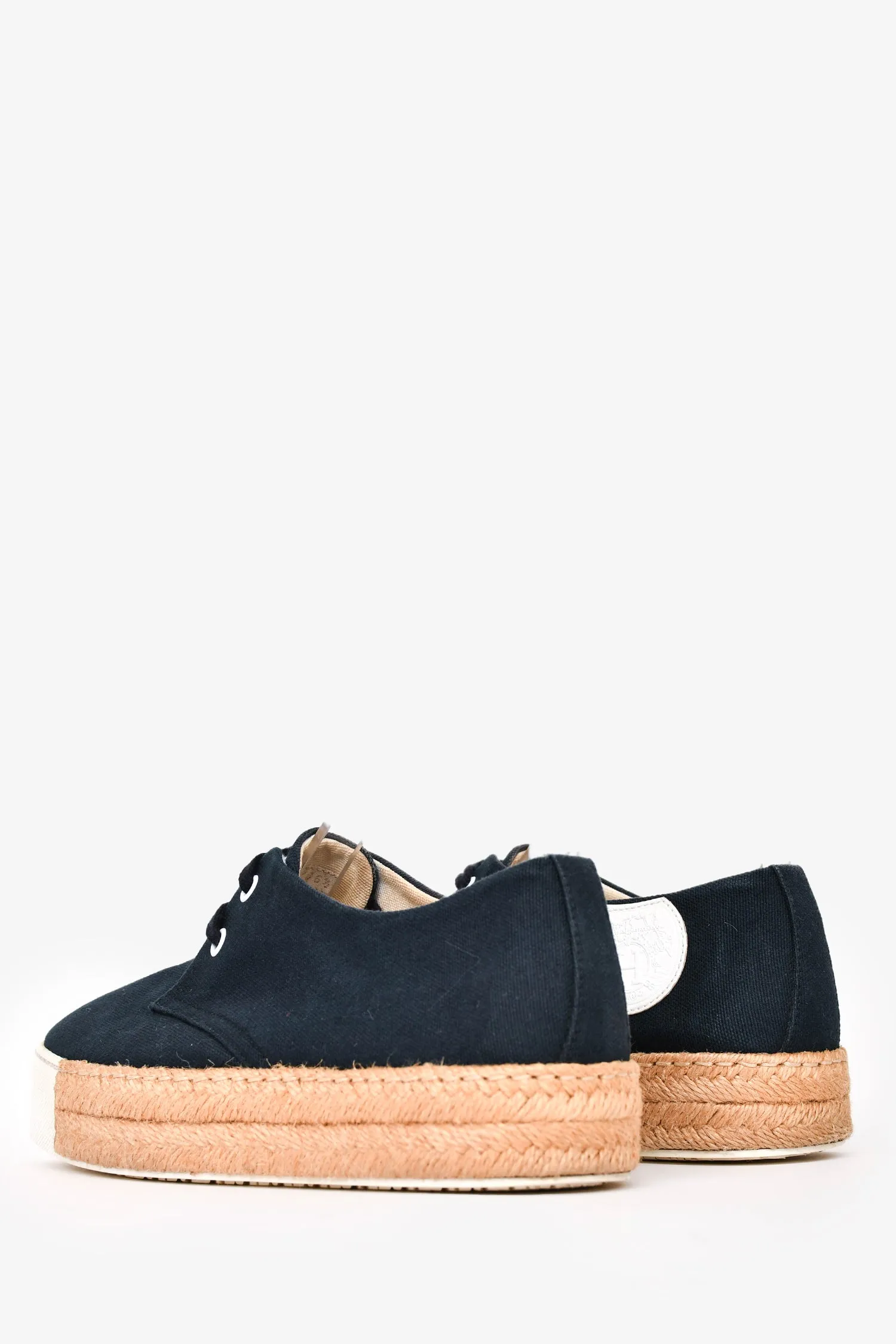 Hermès Navy Cotton Platform Espadrilles Size 6.5