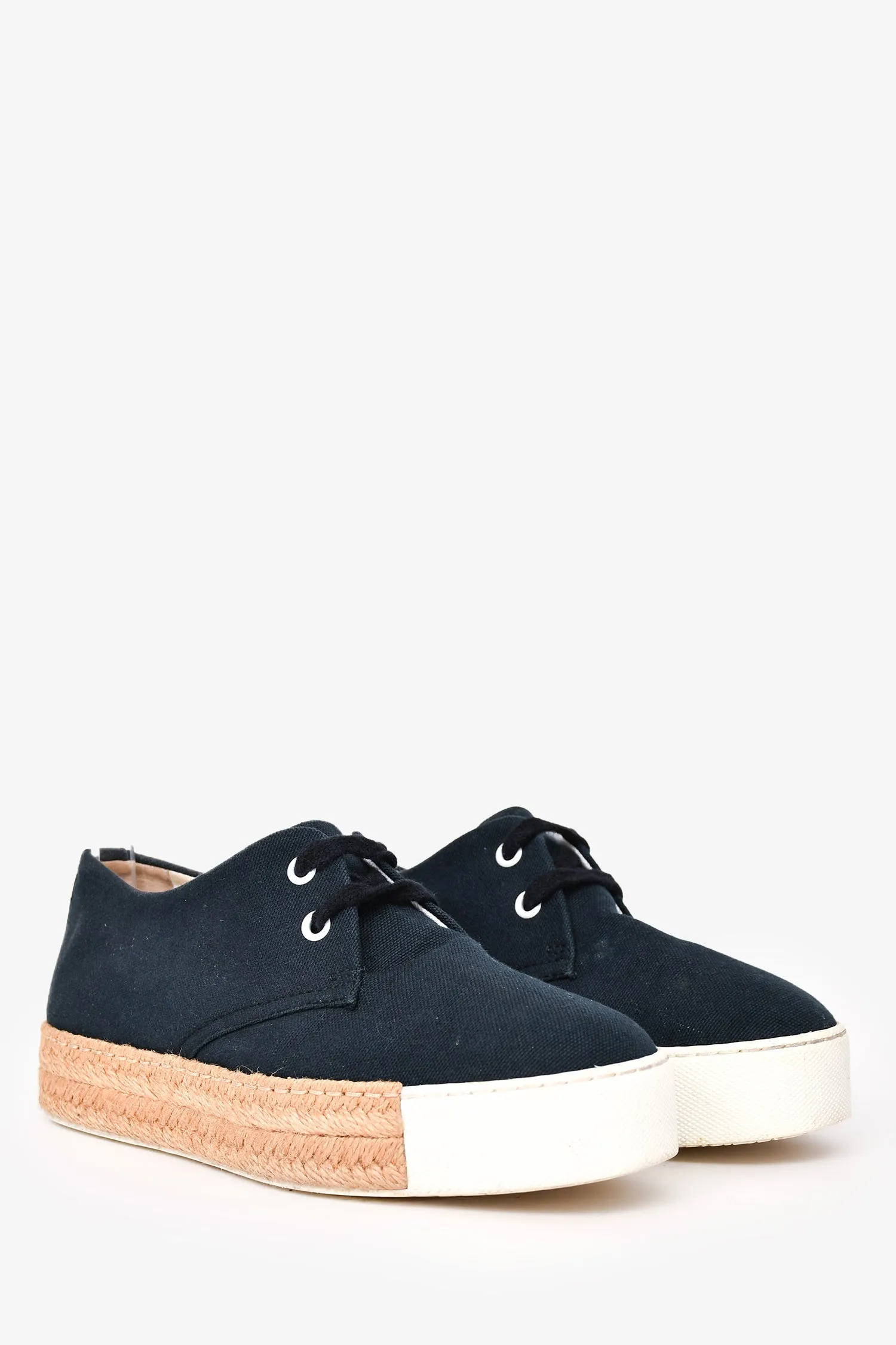 Hermès Navy Cotton Platform Espadrilles Size 6.5