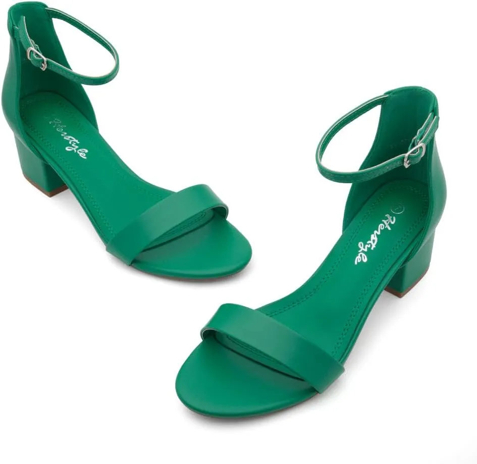 Herstyle Women’s Low Heels – Open Toe Chunky Block Heeled Sandals with Ankle Strap | Comfortable Dressy Short Heels for Prom, Wedding, Party & Office