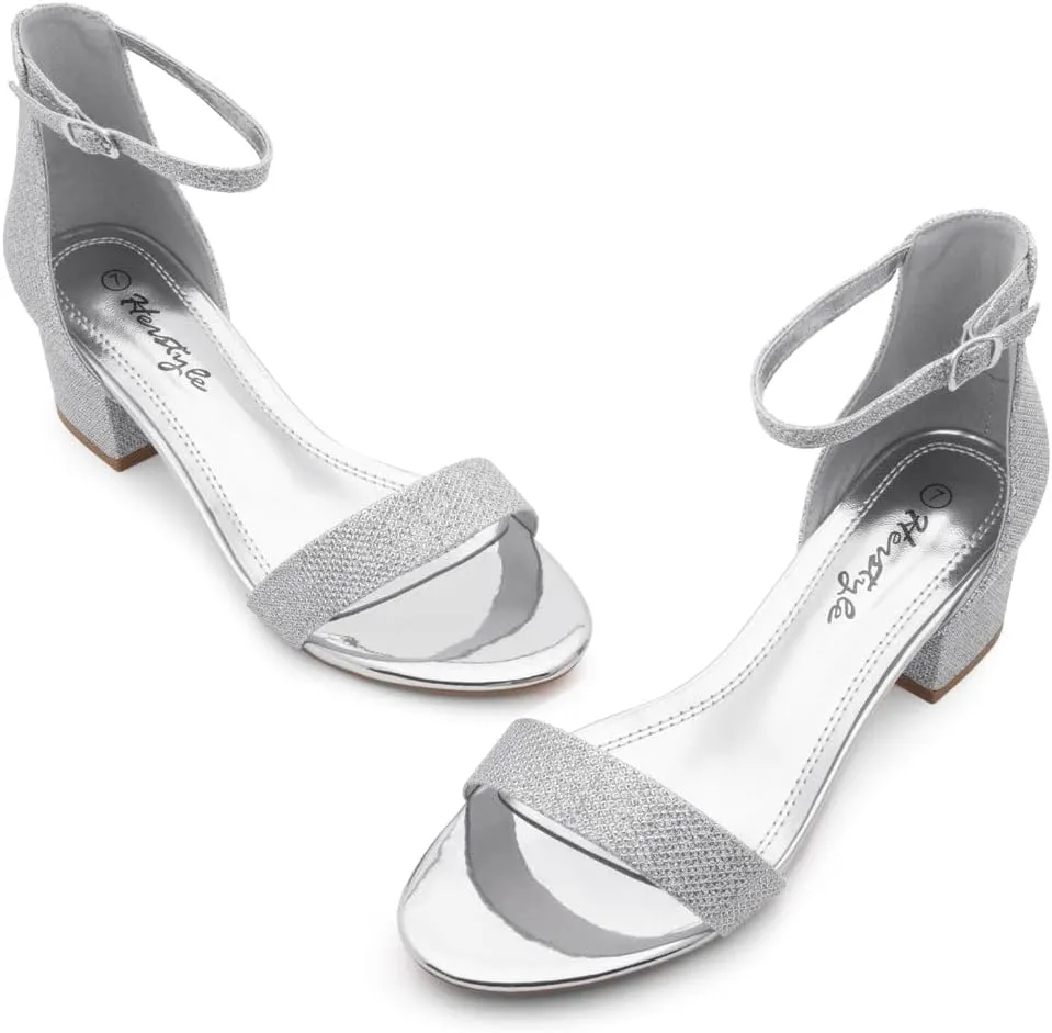 Herstyle Women’s Low Heels – Open Toe Chunky Block Heeled Sandals with Ankle Strap | Comfortable Dressy Short Heels for Prom, Wedding, Party & Office