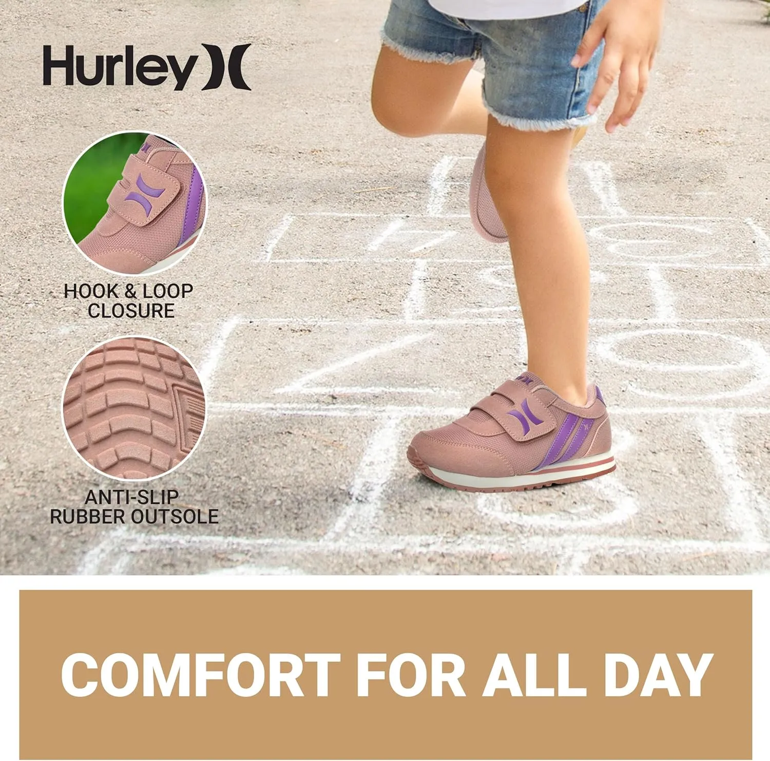 Hurley Kid's Knox Walking Sneakers - Kid's Runner Shoes with Hook & Loop Closure for Easy Wear, Lightweight Running & Walking Shoes for Boys & Girls, Toddler Kid's Sneaker Shoes