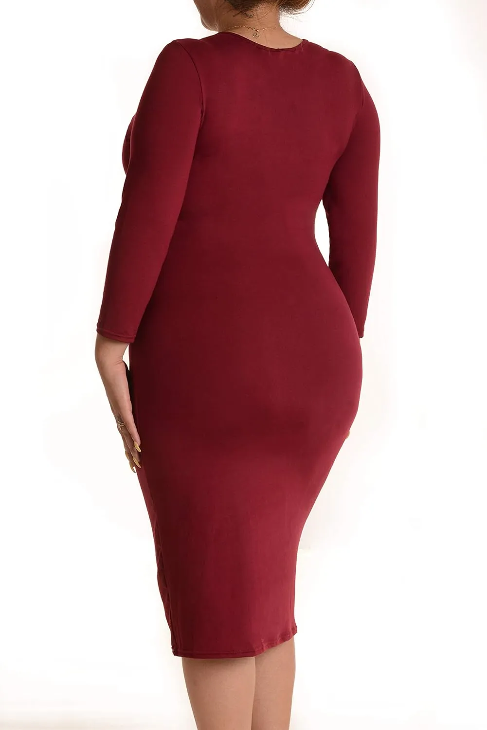 ICONOFLASH Women's 3/4 Sleeves Midi Bodycon Dress Crew Neck Fitted Dresses with Plus Size Options