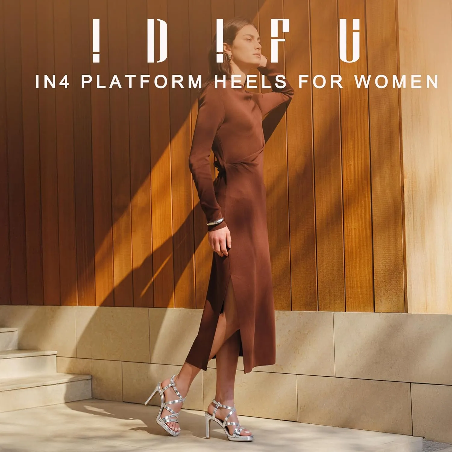 IDIFU IN4 Platform Heels High Strappy Slingback Stiletto Open Square Toe Heel Wedding Bridal Prom Party Heeled Sandals Dress Shoes For Women Comfortable Sexy Fashion Heels