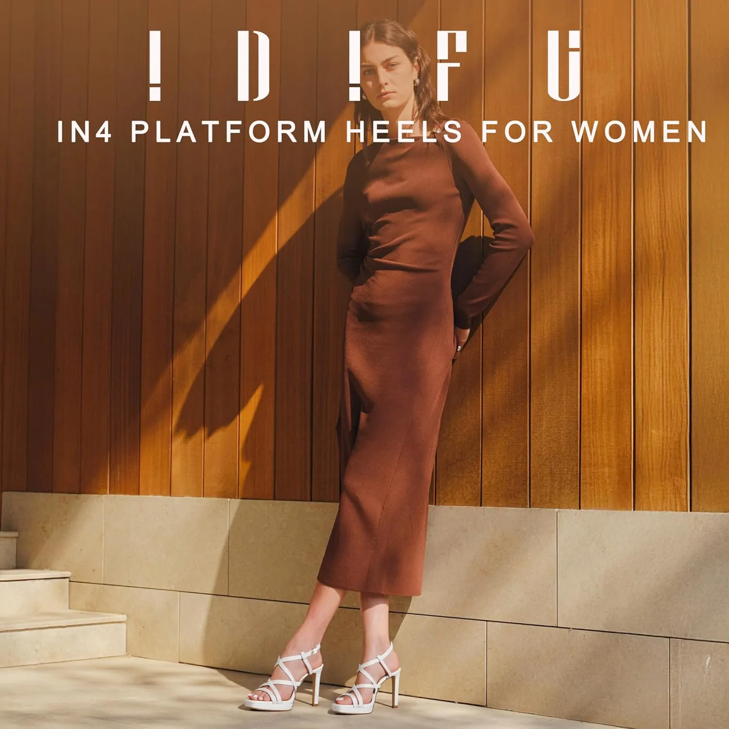 IDIFU IN4 Platform Heels High Strappy Slingback Stiletto Open Square Toe Heel Wedding Bridal Prom Party Heeled Sandals Dress Shoes For Women Comfortable Sexy Fashion Heels