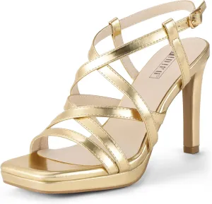 IDIFU IN4 Platform Heels High Strappy Slingback Stiletto Open Square Toe Heel Wedding Bridal Prom Party Heeled Sandals Dress Shoes For Women Comfortable Sexy Fashion Heels