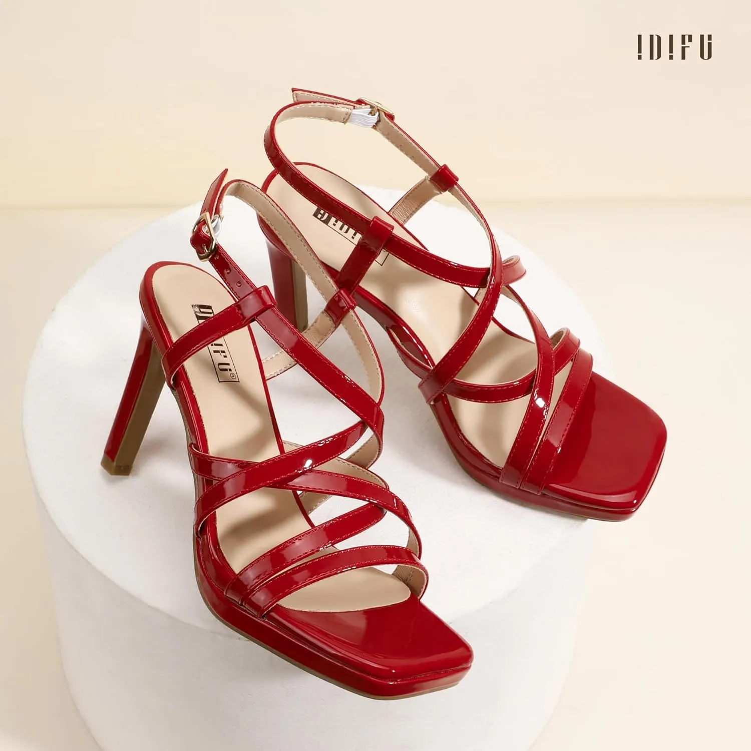 IDIFU IN4 Platform Heels High Strappy Slingback Stiletto Open Square Toe Heel Wedding Bridal Prom Party Heeled Sandals Dress Shoes For Women Comfortable Sexy Fashion Heels