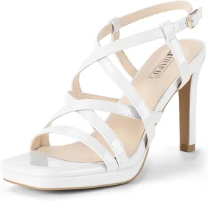 IDIFU IN4 Platform Heels High Strappy Slingback Stiletto Open Square Toe Heel Wedding Bridal Prom Party Heeled Sandals Dress Shoes For Women Comfortable Sexy Fashion Heels