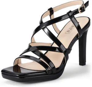 IDIFU IN4 Platform Heels High Strappy Slingback Stiletto Open Square Toe Heel Wedding Bridal Prom Party Heeled Sandals Dress Shoes For Women Comfortable Sexy Fashion Heels