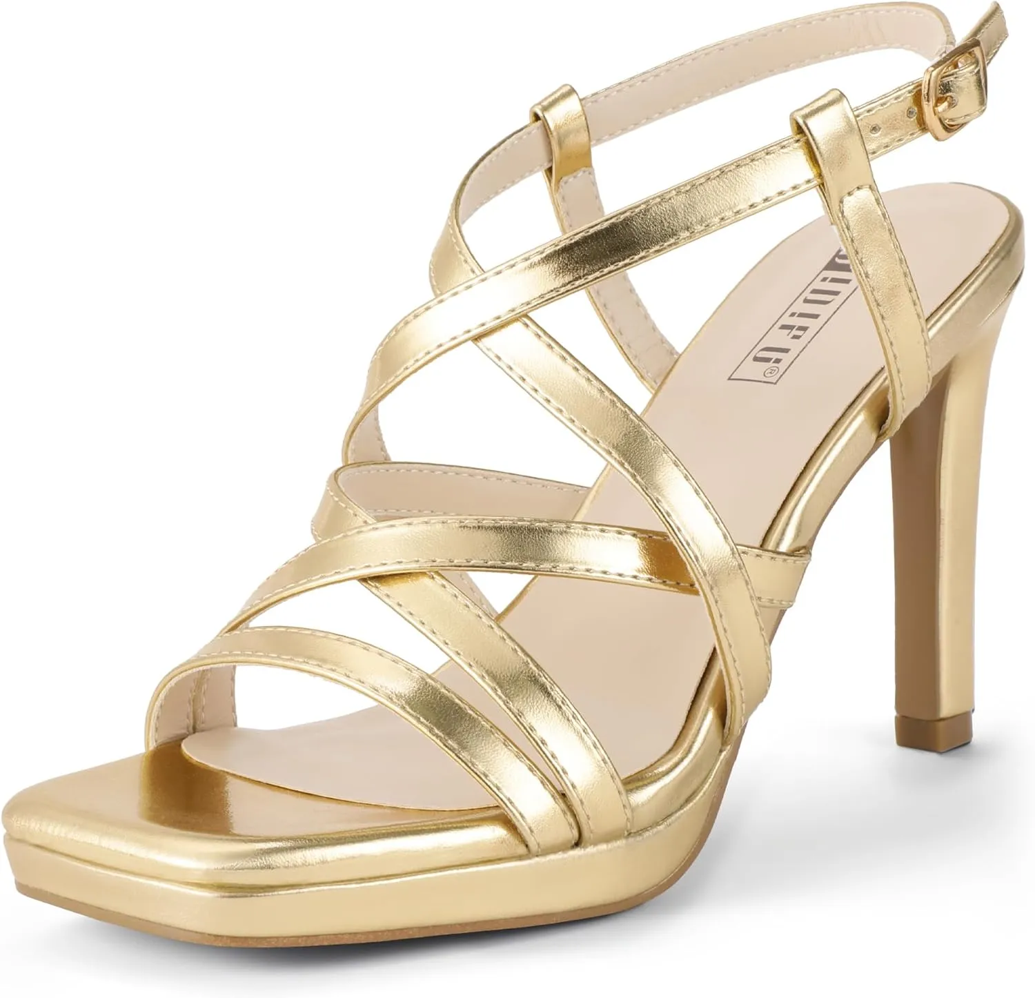 IDIFU IN4 Platform Heels High Strappy Slingback Stiletto Open Square Toe Heel Wedding Bridal Prom Party Heeled Sandals Dress Shoes For Women Comfortable Sexy Fashion Heels