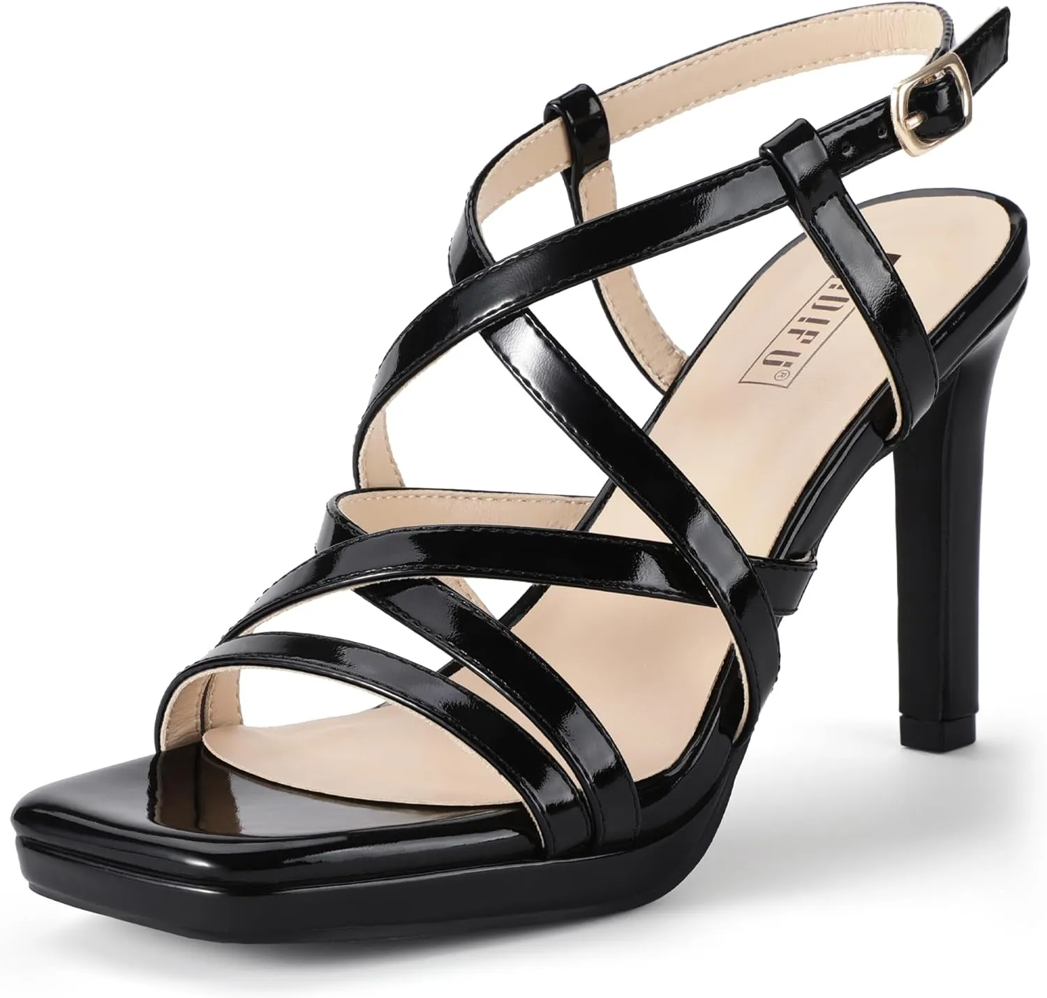 IDIFU IN4 Platform Heels High Strappy Slingback Stiletto Open Square Toe Heel Wedding Bridal Prom Party Heeled Sandals Dress Shoes For Women Comfortable Sexy Fashion Heels