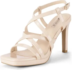 IDIFU IN4 Platform Heels High Strappy Slingback Stiletto Open Square Toe Heel Wedding Bridal Prom Party Heeled Sandals Dress Shoes For Women Comfortable Sexy Fashion Heels