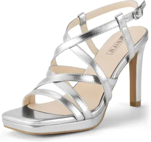 IDIFU IN4 Platform Heels High Strappy Slingback Stiletto Open Square Toe Heel Wedding Bridal Prom Party Heeled Sandals Dress Shoes For Women Comfortable Sexy Fashion Heels