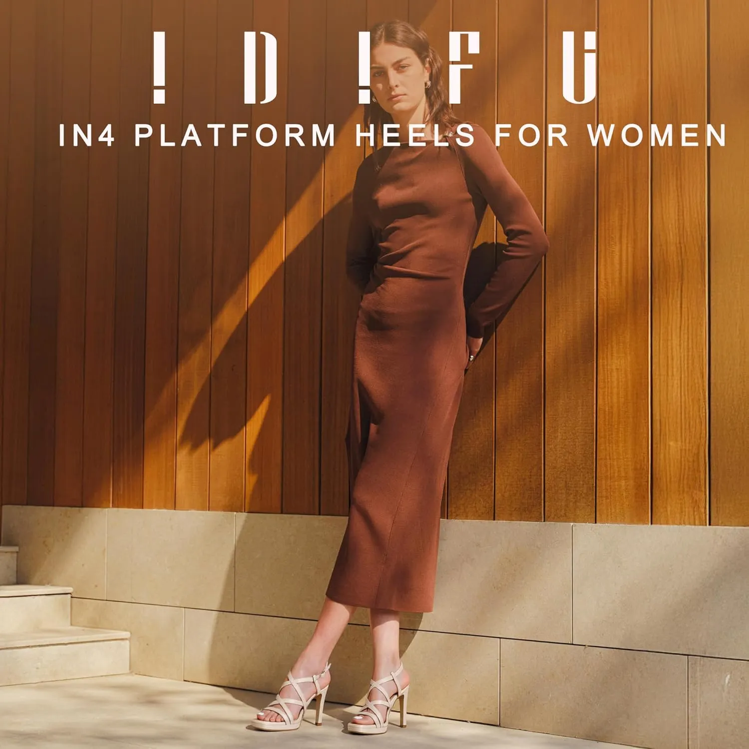 IDIFU IN4 Platform Heels High Strappy Slingback Stiletto Open Square Toe Heel Wedding Bridal Prom Party Heeled Sandals Dress Shoes For Women Comfortable Sexy Fashion Heels