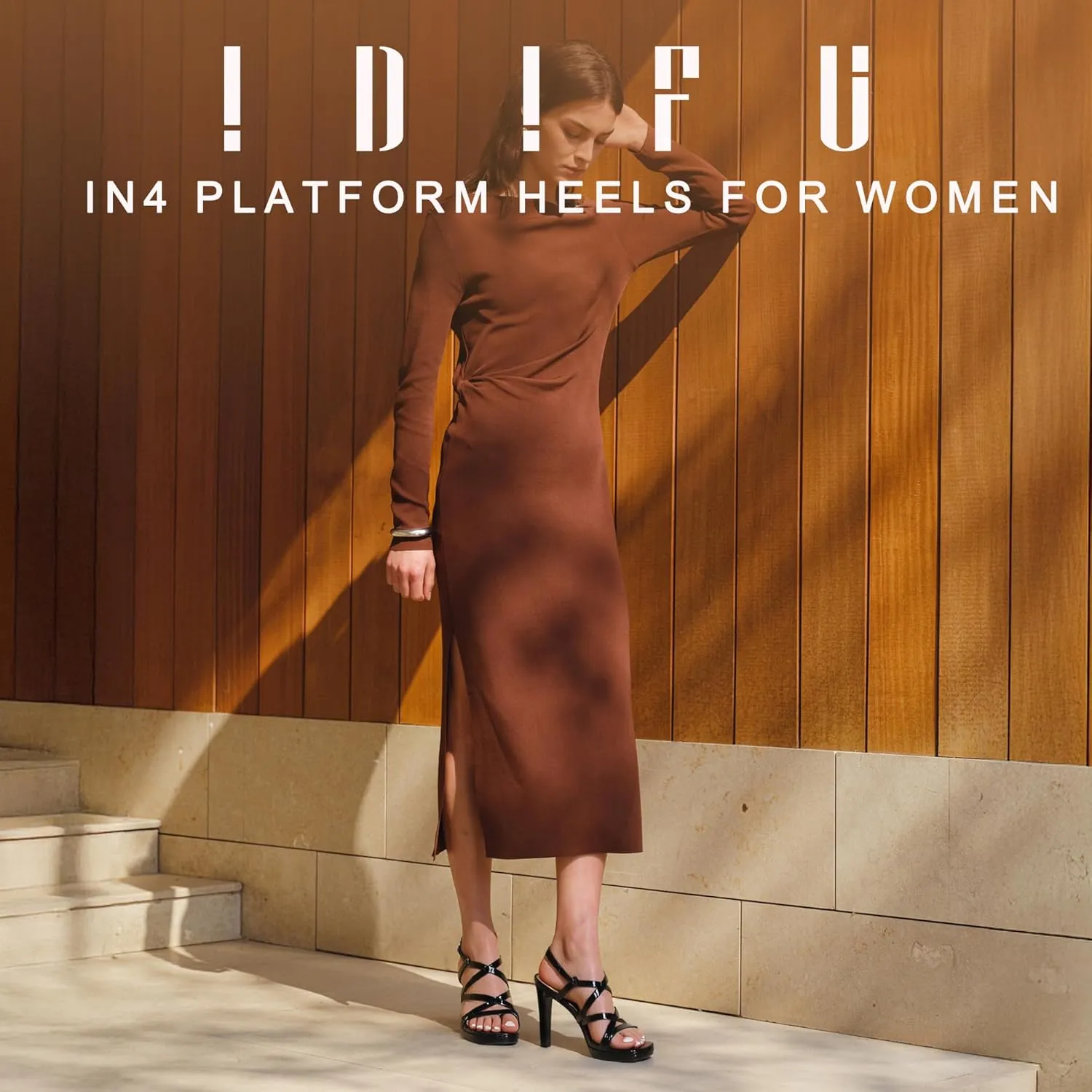 IDIFU IN4 Platform Heels High Strappy Slingback Stiletto Open Square Toe Heel Wedding Bridal Prom Party Heeled Sandals Dress Shoes For Women Comfortable Sexy Fashion Heels