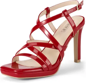 IDIFU IN4 Platform Heels High Strappy Slingback Stiletto Open Square Toe Heel Wedding Bridal Prom Party Heeled Sandals Dress Shoes For Women Comfortable Sexy Fashion Heels