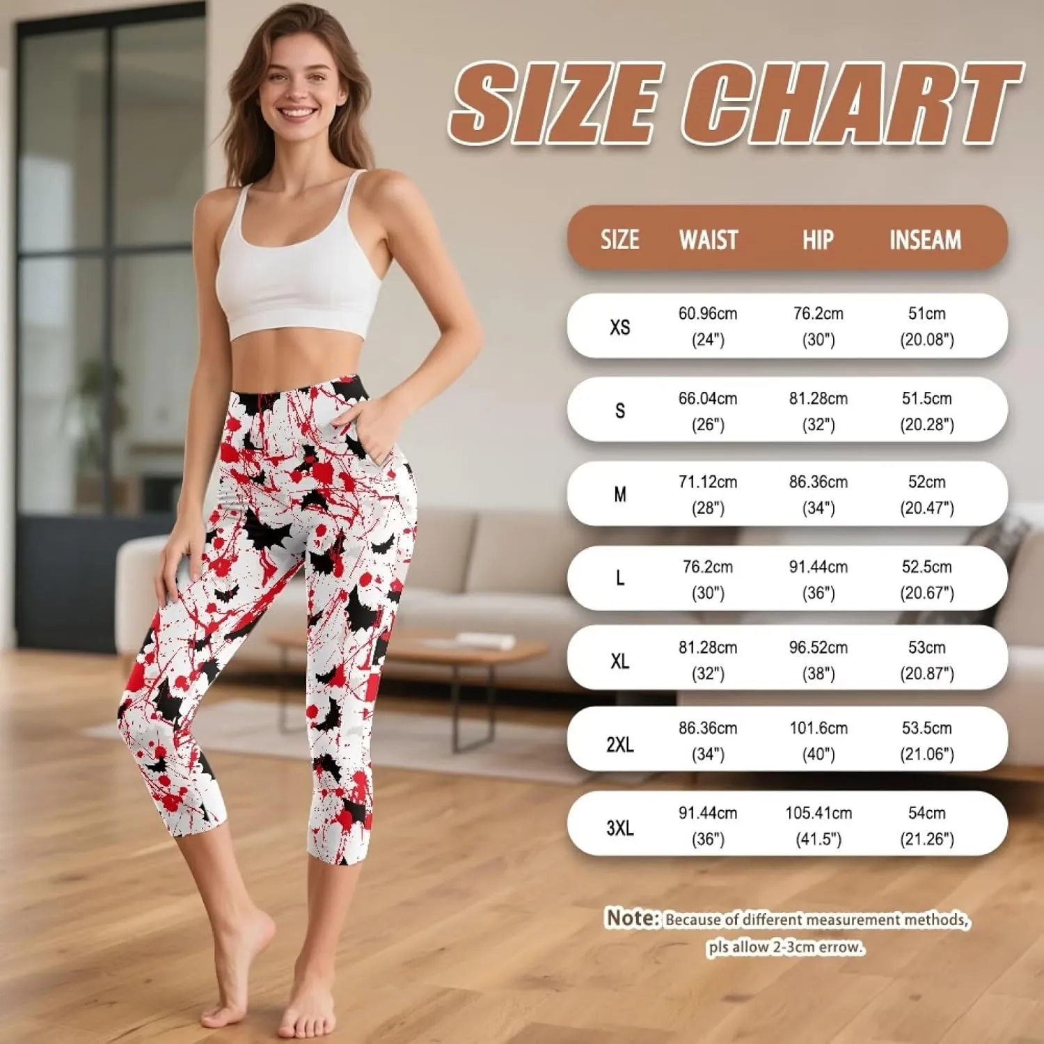 Irisjudy Women's Active Capri Leggings Terror Skull Yoga Pants with Pockets Gothic Rose Bat Stretchy Summer Workout Capris