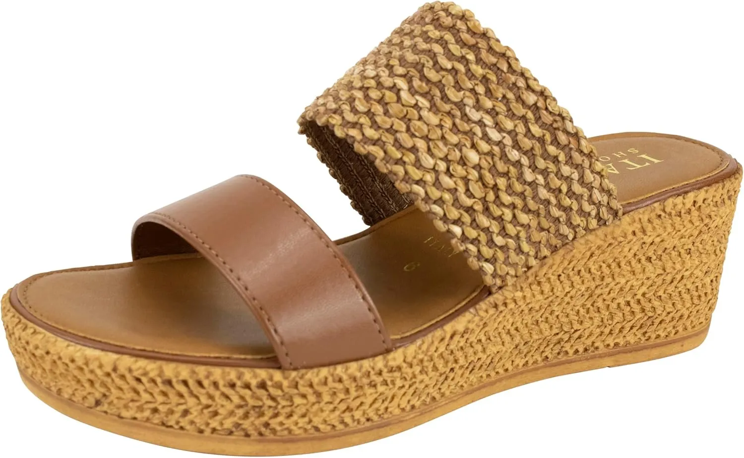 ITALIAN Shoemakers Inessa Womens Platform Wedge Espedrille and Raffia Sandal for Women