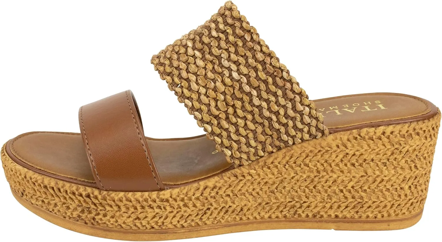 ITALIAN Shoemakers Inessa Womens Platform Wedge Espedrille and Raffia Sandal for Women