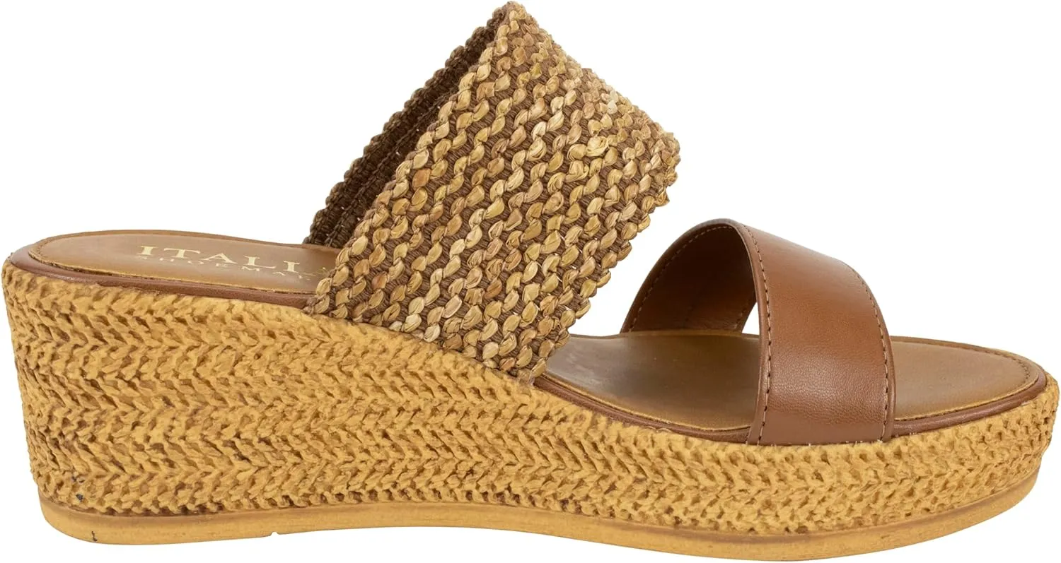 ITALIAN Shoemakers Inessa Womens Platform Wedge Espedrille and Raffia Sandal for Women