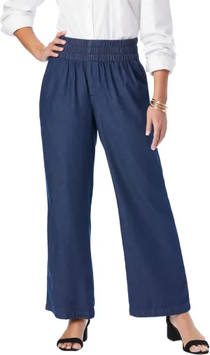 Jessica London Women's Plus Size Chambray Wide Leg Pant