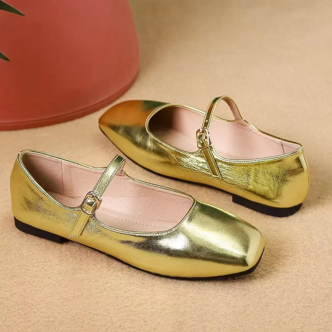 JOEupin Women's Square Toe Mary Jane Flats Classic Ballet Shoes Comfortable Slip-On Flats Dress Shoes