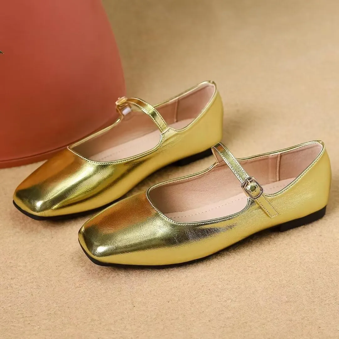 JOEupin Women's Square Toe Mary Jane Flats Classic Ballet Shoes Comfortable Slip-On Flats Dress Shoes