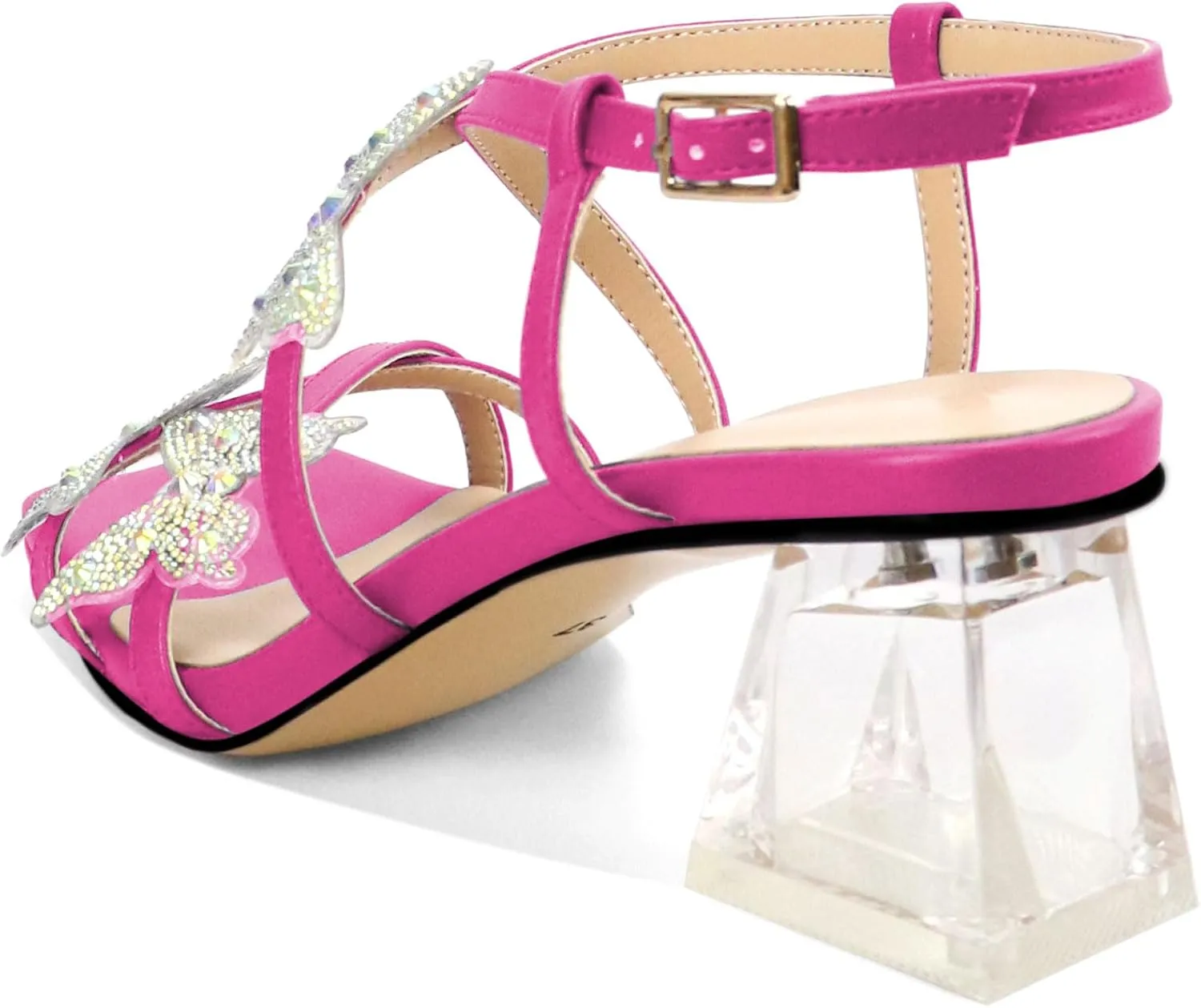 Joseywade Butterfly Heels Heeled Sandals Rhinestone Crystal Butterflies Heels Open Toe Clear low Block Heels 2 Inch Women's Ankle Strap Shoes