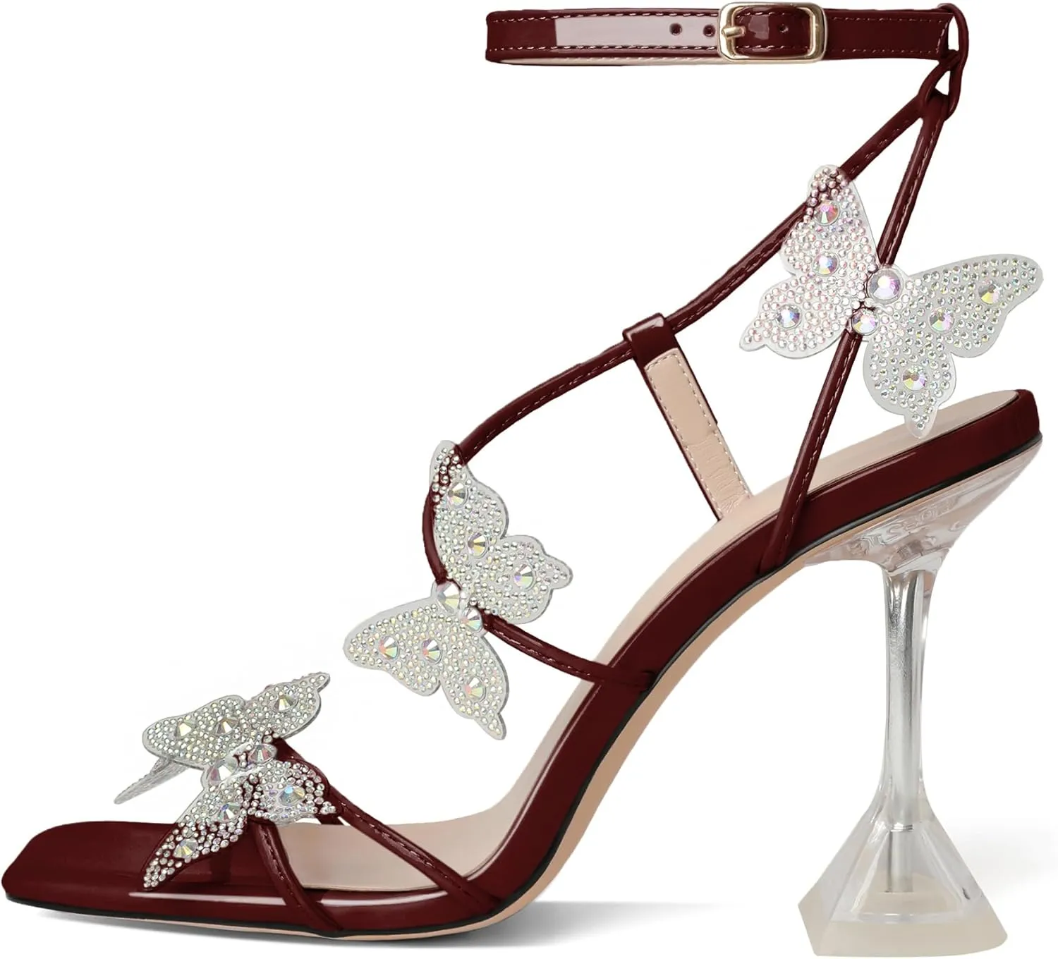 Joseywade Butterfly Heels Heeled Sandals Rhinestone Crystal Butterflies Heels Open Toe Clear Spool High Heels 4 Inch Women's Shoes