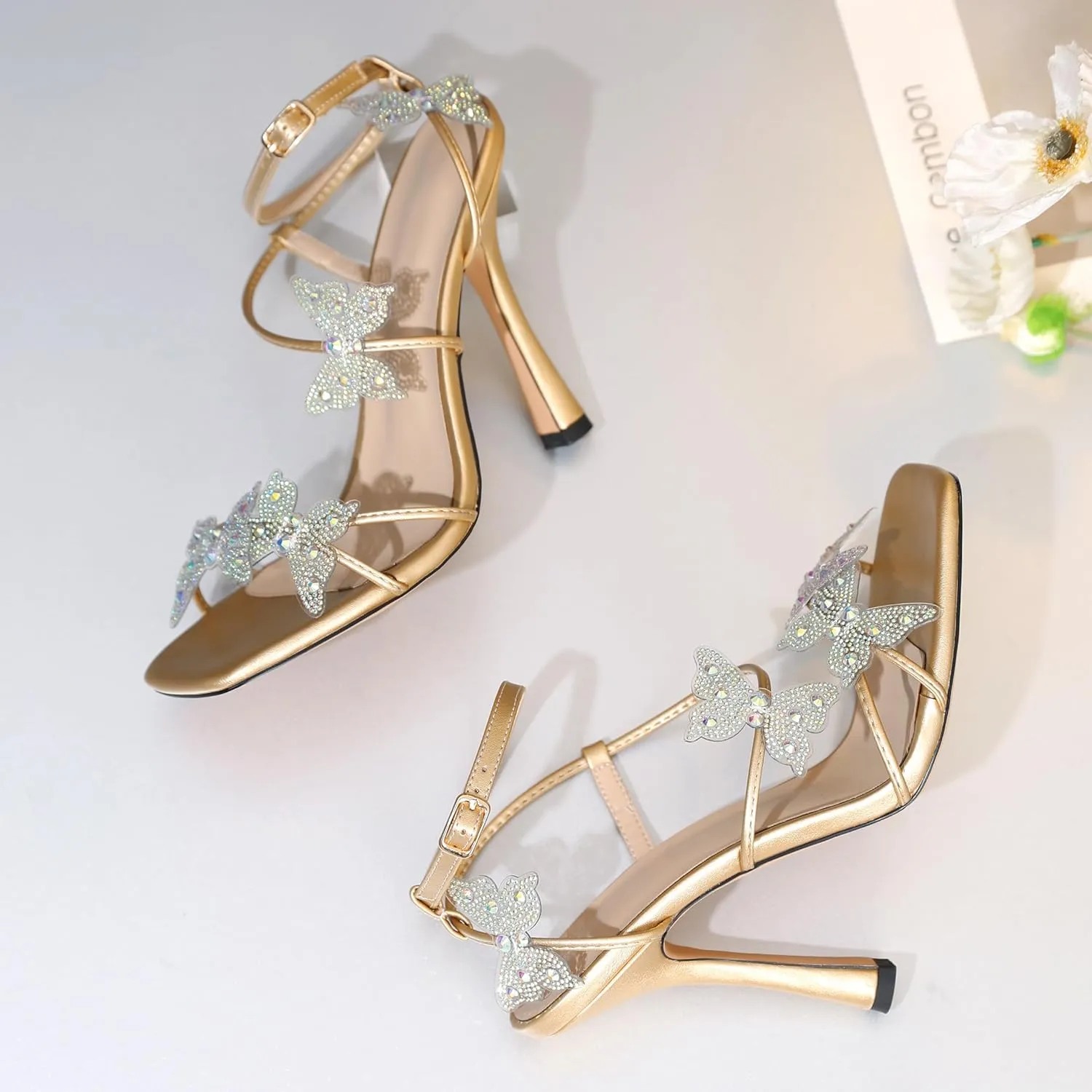 Joseywade Butterfly Heels: Rhinestone Butterflies Open Toe Stilettos High Heels 4.5 Inch Women's Shoes